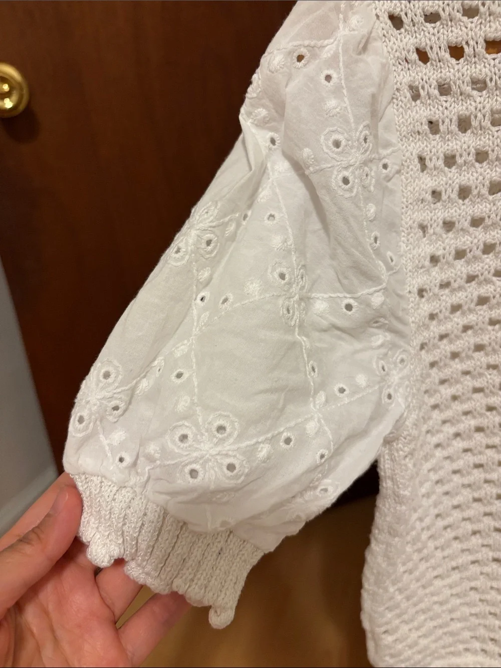 Super cute Zara Cream Crochet Eyelet Puff Sleeve Top
